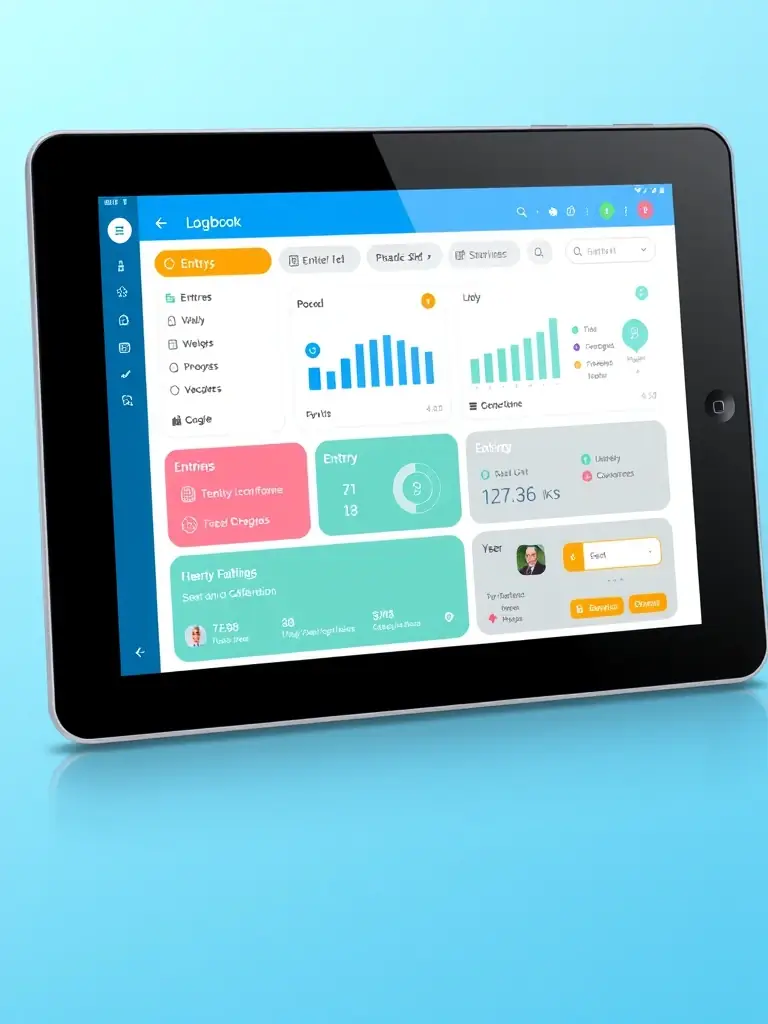 An image showcasing the E-Log Book interface with a user-friendly design, highlighting its digital logbook features for medical postgraduates.